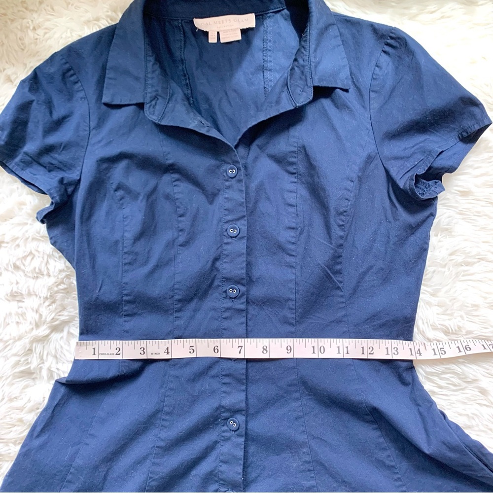 Gal Meets Glam Rose Dress Collared Cotton Navy Blue US 2 XS SM - Picture 14 of 16